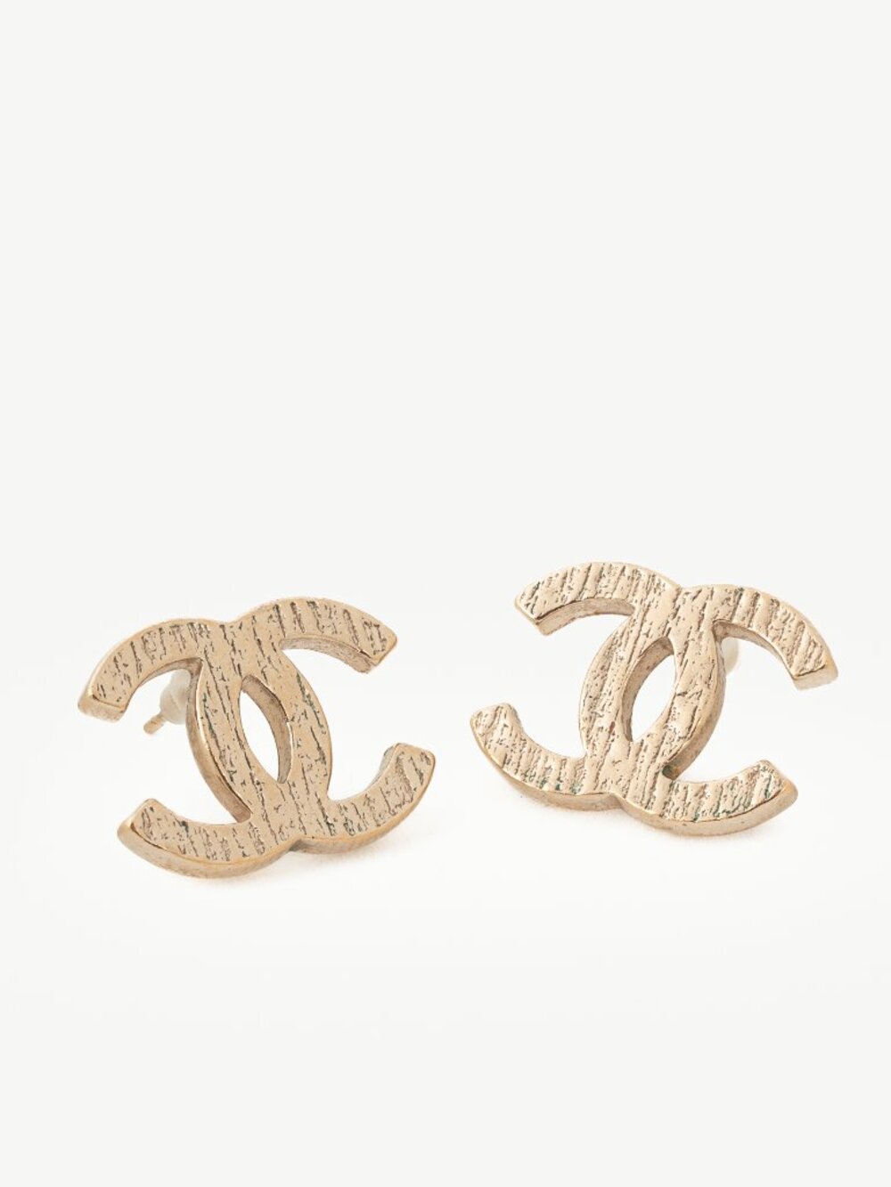 Chanel 19K Gold-Tone Textured CC Stud Earrings